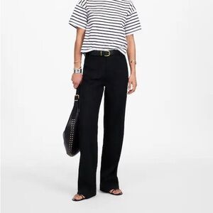 Madewell Patch Pocket Flare Pant in Black Linen